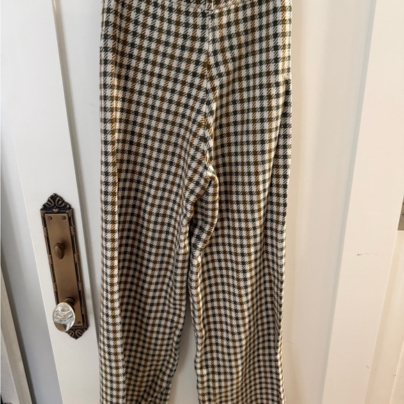 High-Rise Wool Stretch Wide Leg Houndstooth Pants in Black, White & Brown - Picture 2 of 2